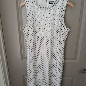 Karl Lagerfeld White and Black Polka Dot Midi Dress with Embroidered Yoke